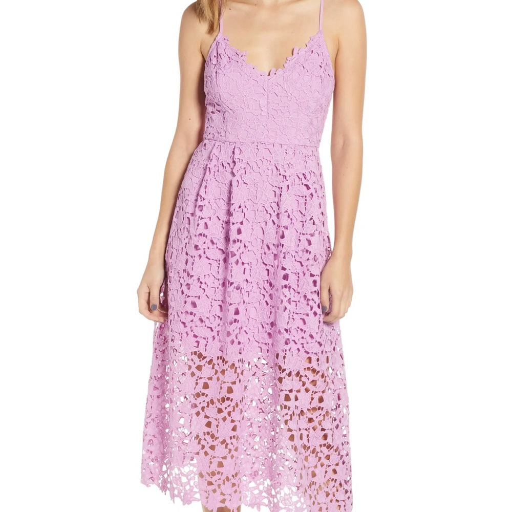 Lilac lace fit and flare dress